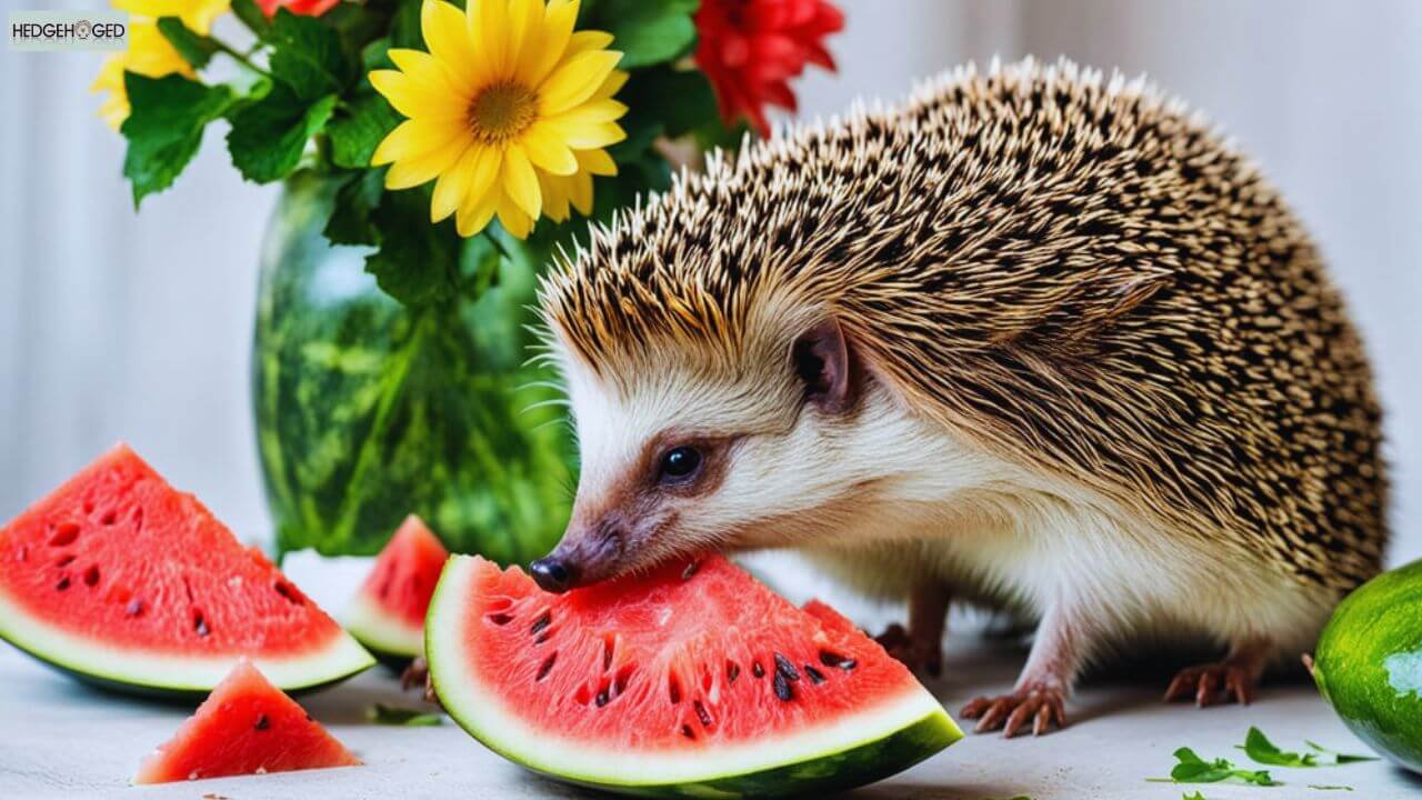 hedgehog eating watermelon