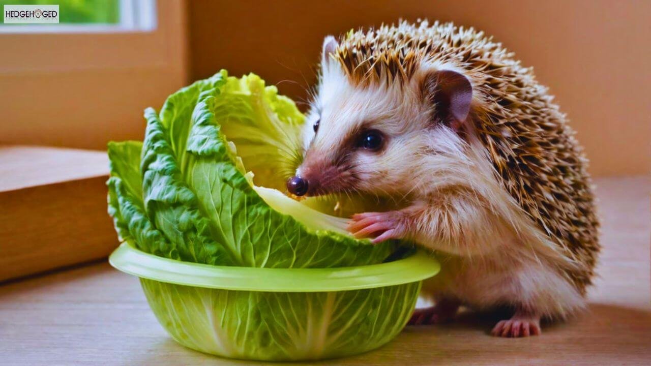 hedgehog feeding cabbage