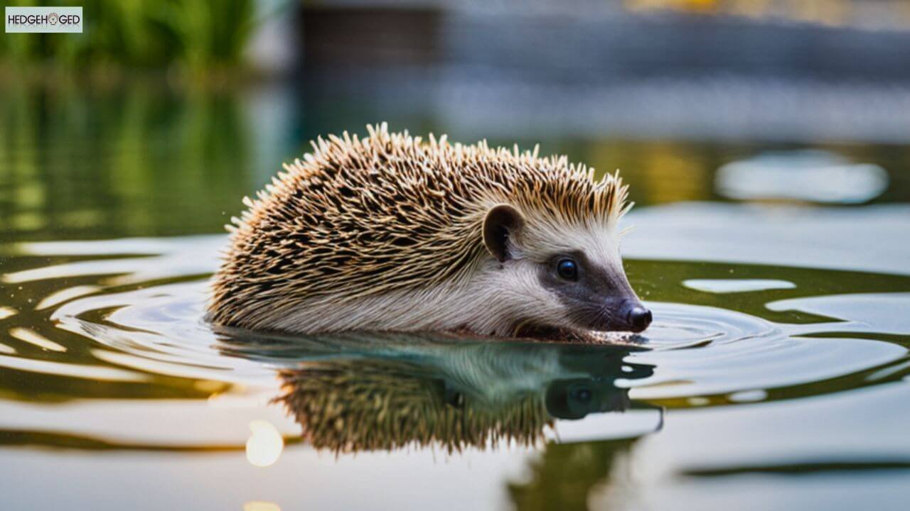 hedgehog floating in water